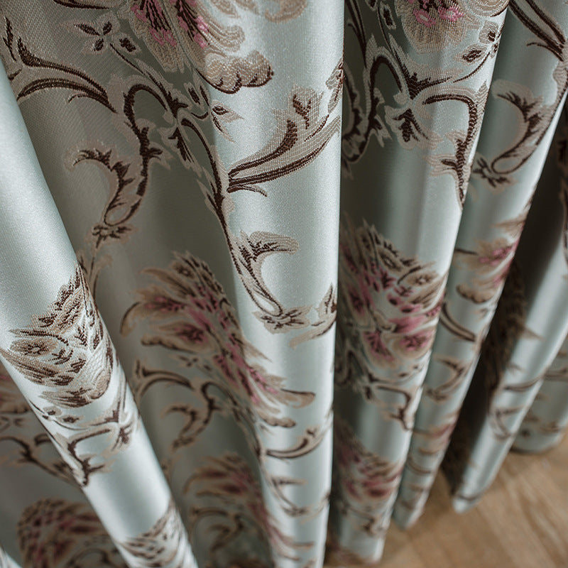 Mila Faux Silk Jacquard Floral Design Curtains - Light Blue,Faux Silk Jacquard Curtain,Discover Curtains