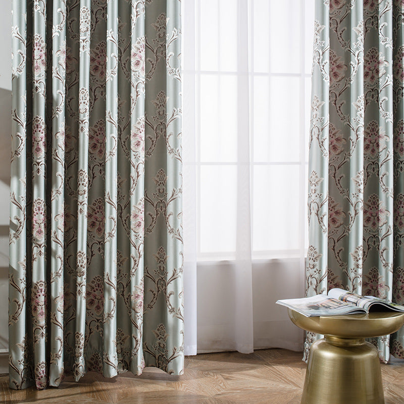 Mila Faux Silk Jacquard Floral Design Curtains - Light Blue,Faux Silk Jacquard Curtain,Discover Curtains