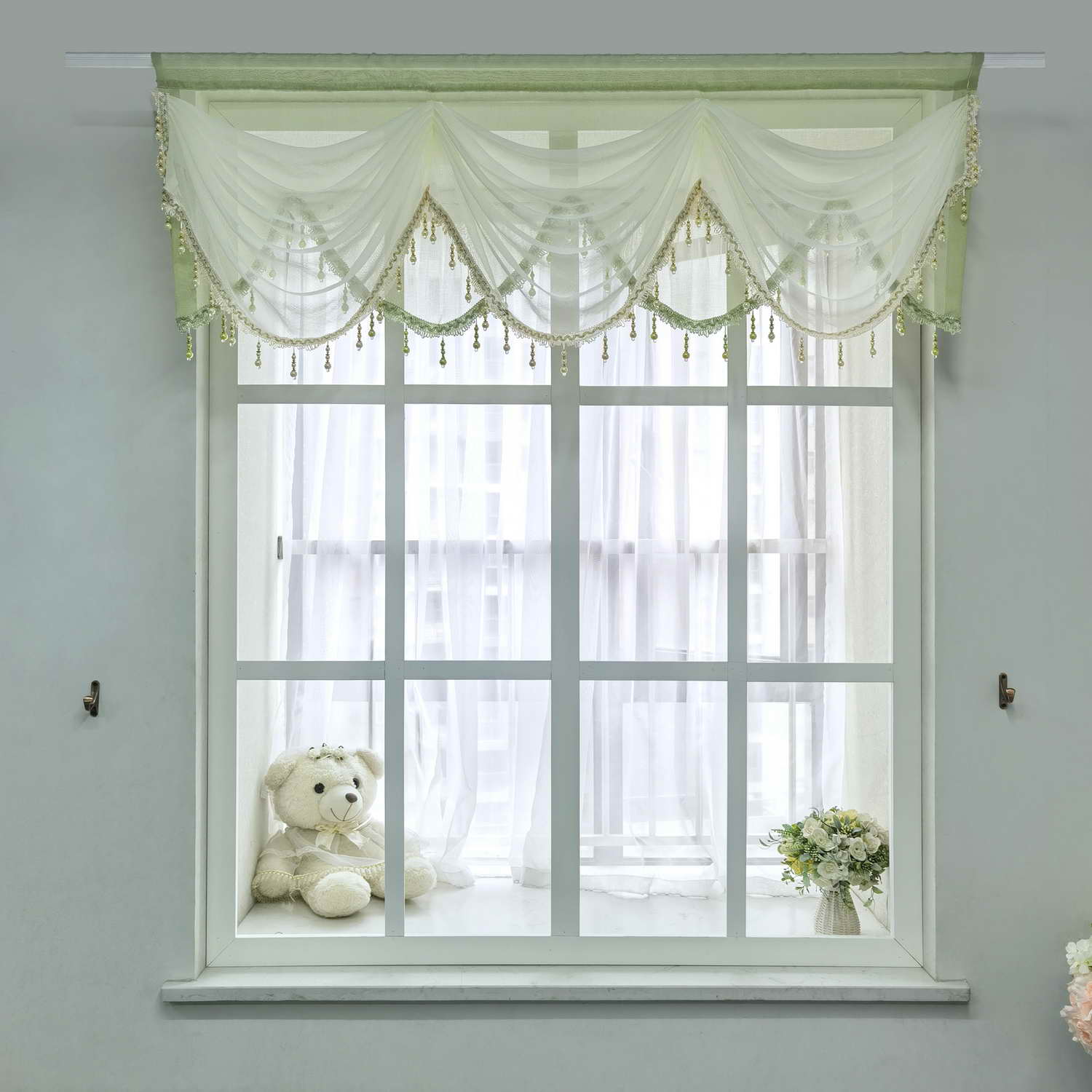 Annapolis Elegant Sheer Valance - White Green,Valance,Discover Curtains