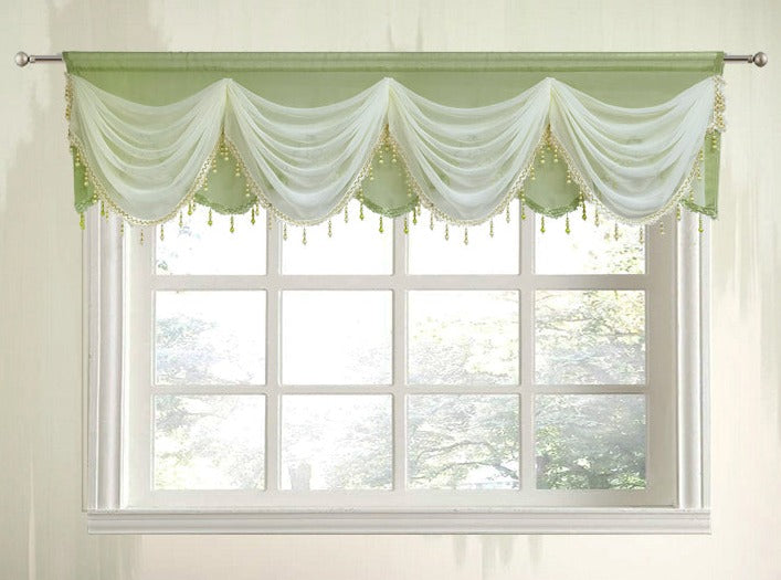Annapolis Elegant Sheer Valance - White Green,Valance,Discover Curtains