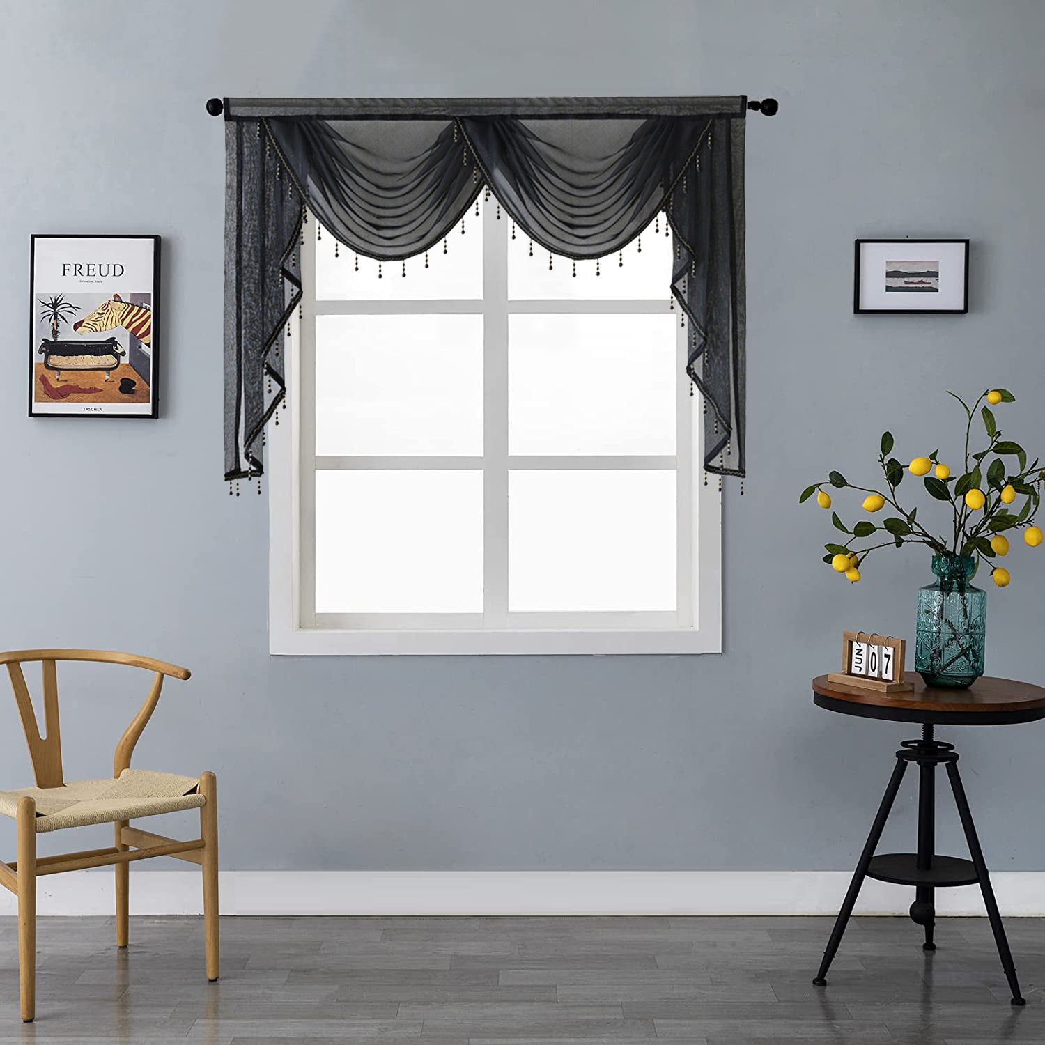 Annapolis Elegant Sheer Valance - Black,Valance,Discover Curtains