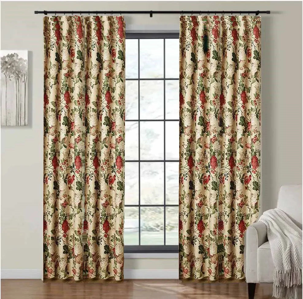 Astor Rideaux Fall Floral Print Curtains - Beige,Print Polyester,Discover Curtains
