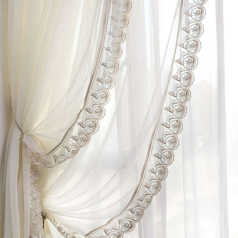 Annapolis French Luxury Designer Satin Curtain - Beige and Blue,Faux Silk Satin,Discover Curtains