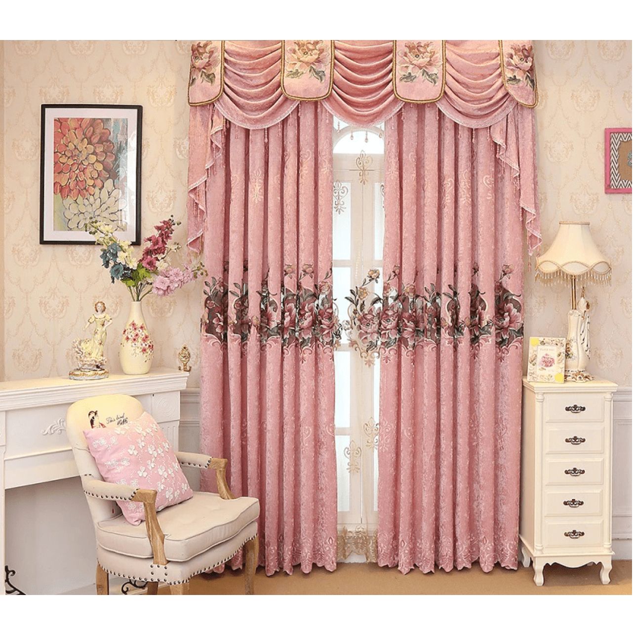 Annapolis Luxury Valance - Pink Floral,Valance,Discover Curtains