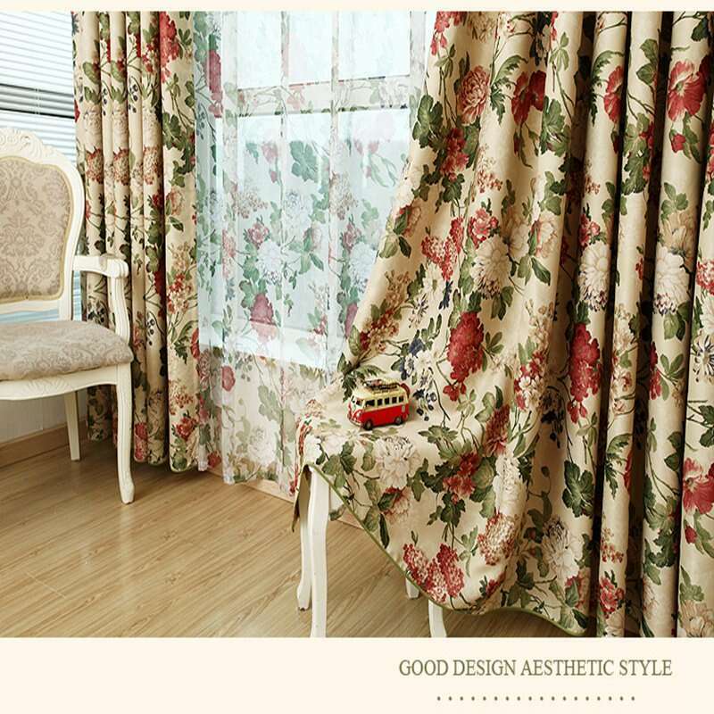 Astor Rideaux Fall Floral Print Curtains - Beige