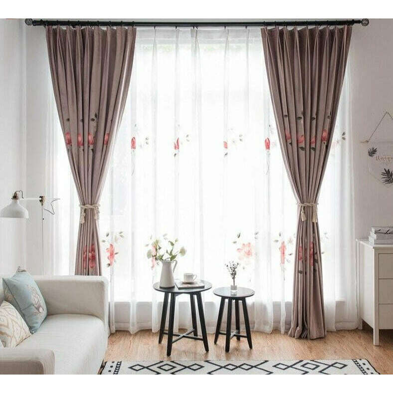 Astor Rideaux Warm Flower Hand Printed Blackout Curtain - Purple,Print Polyester,Discover Curtains