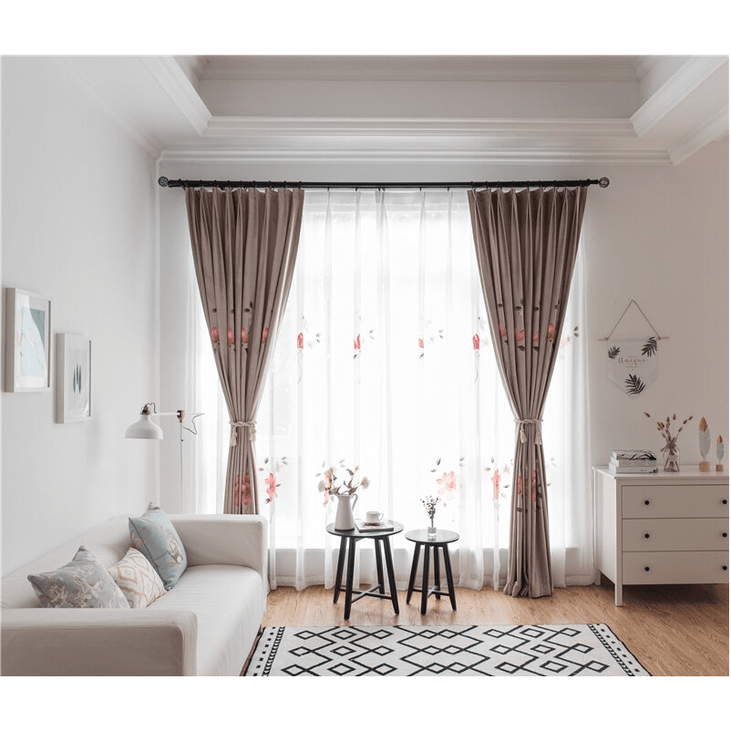 Astor Rideaux Warm Flower Hand Printed Blackout Curtain - Purple,Print Polyester,Discover Curtains