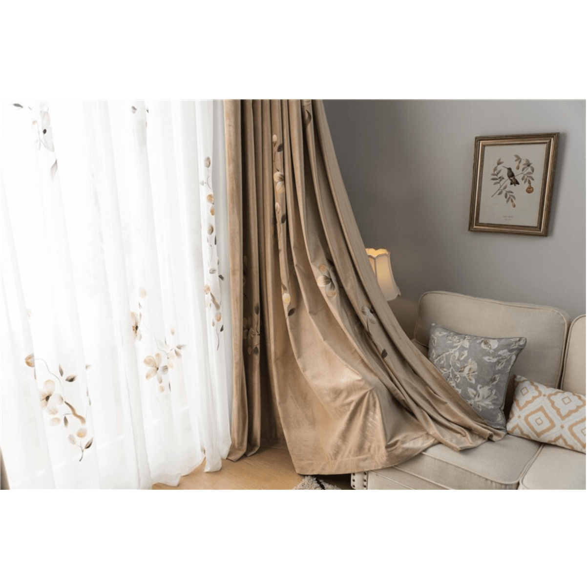 Astor Rideaux Warm Flower Hand Printed Blackout Curtain - Purple,Print Polyester,Discover Curtains