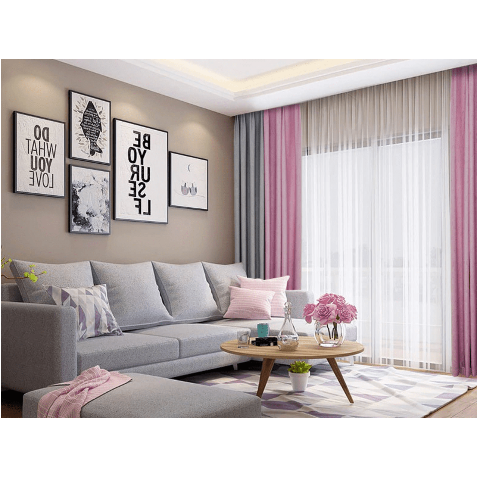 Brittany 2-Tone Blackout Curtains - Pink Gray,Linen Curtains,Discover Curtains