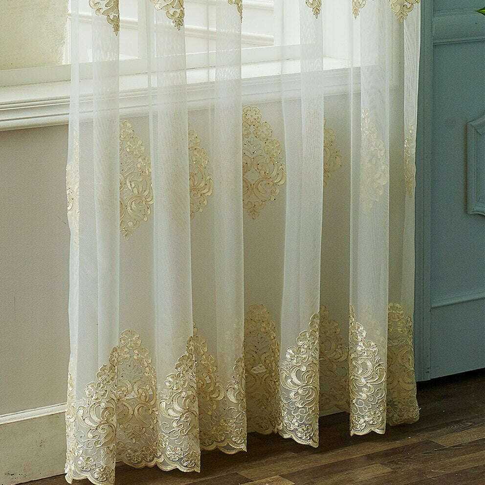 Brittany Gold Floral Embroidery Sheer Curtain,Sheer Curtains,Discover Curtains