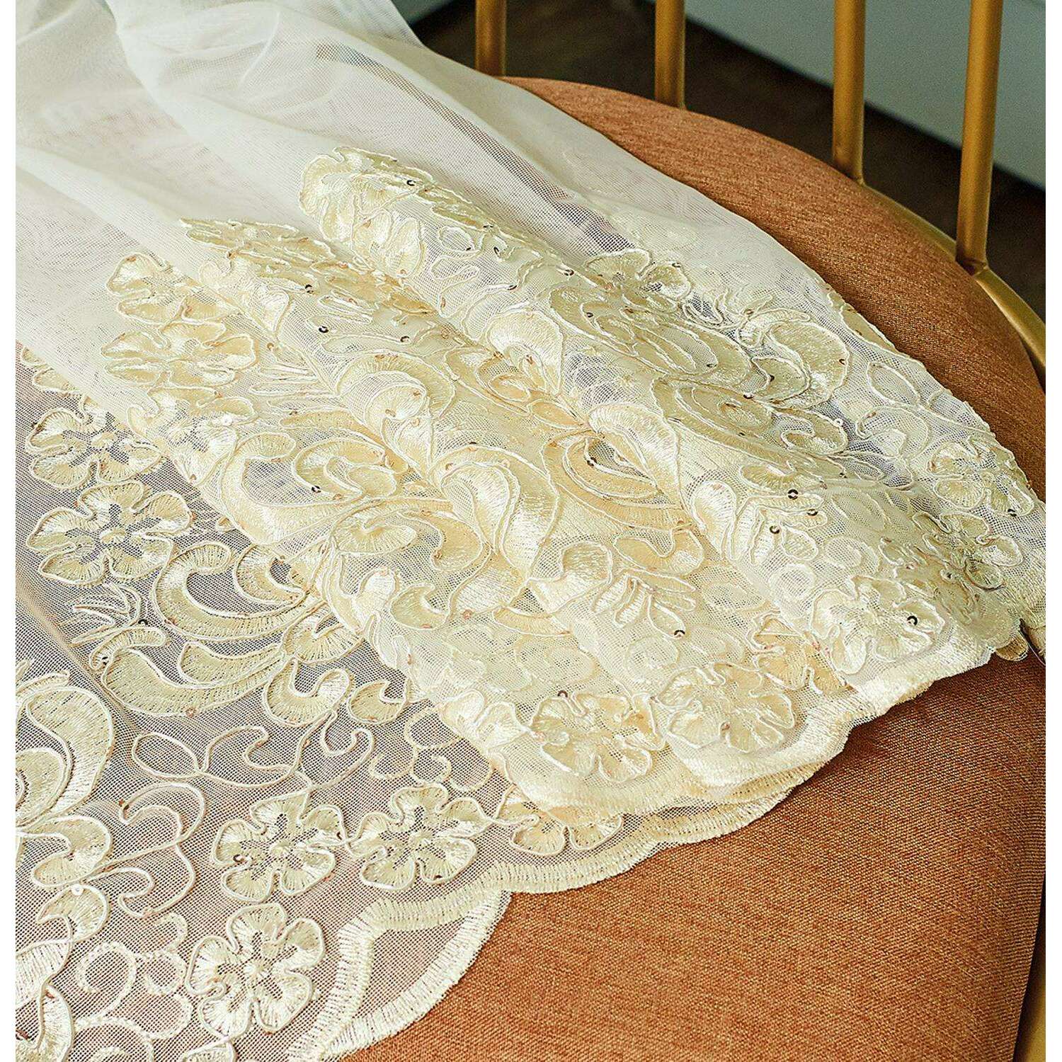 Brittany Gold Floral Embroidery Sheer Curtain,Sheer Curtains,Discover Curtains
