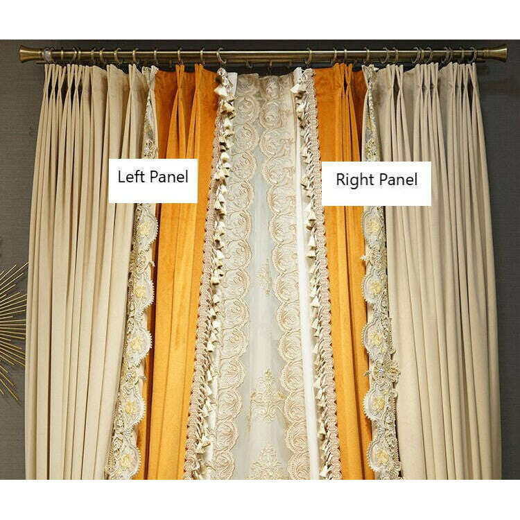 Brittany Luxury Royal Lace Designer Velvet Curtain - Beige & Orange,Velvet Curtains,Discover Curtains