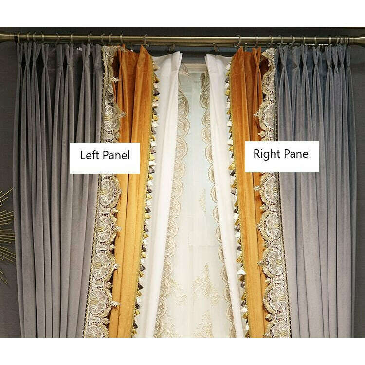 Brittany Luxury Royal Lace Designer Velvet Curtain - Gray & Orange,Velvet Curtains,Discover Curtains