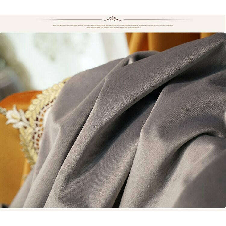Brittany Luxury Royal Lace Designer Velvet Curtain - Gray & Orange,Velvet Curtains,Discover Curtains