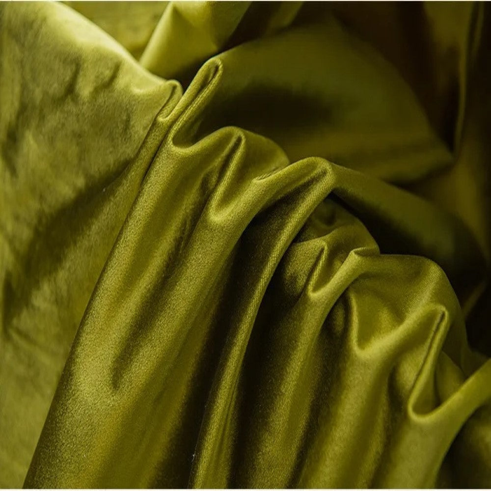 Mila Luxury Plain Italian Velvet Curtain - Olive Green
