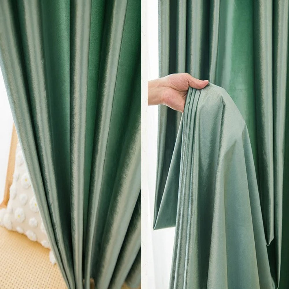 Mila Luxury Plain Italian Velvet Curtain - Sea Green,Velvet Curtains,Discover Curtains