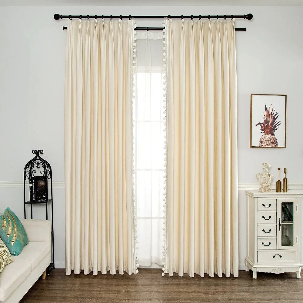 Rémy Luxury European Blackout Pompom Tassel Lace Velvet Curtains - Pearl –  Discover Curtains, image size:1000x1000