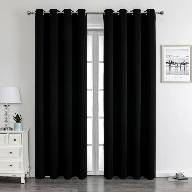 Jason Modern Plain Blackout Insulated Fire Retardant Curtains - Black