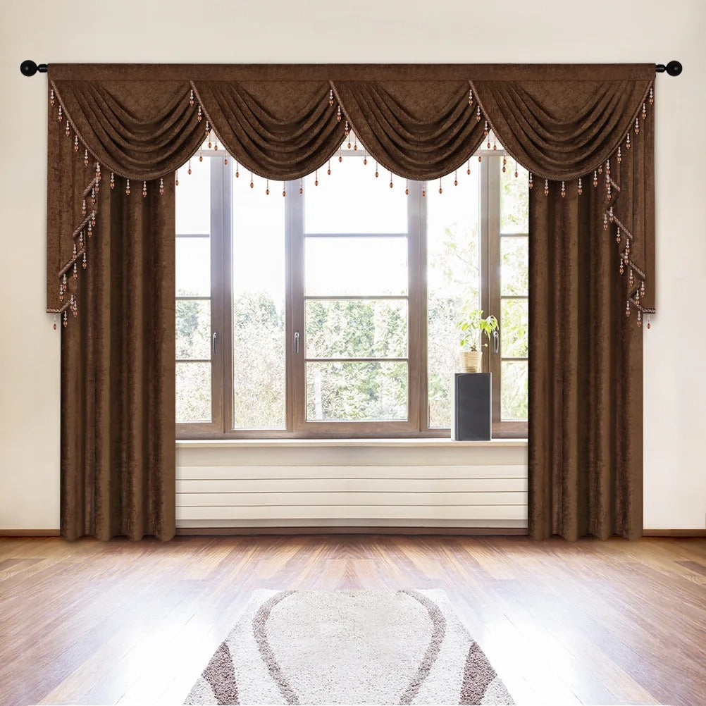 Mila Classic Plain Velvet Valance - Dark Brown,Valance,Discover Curtains