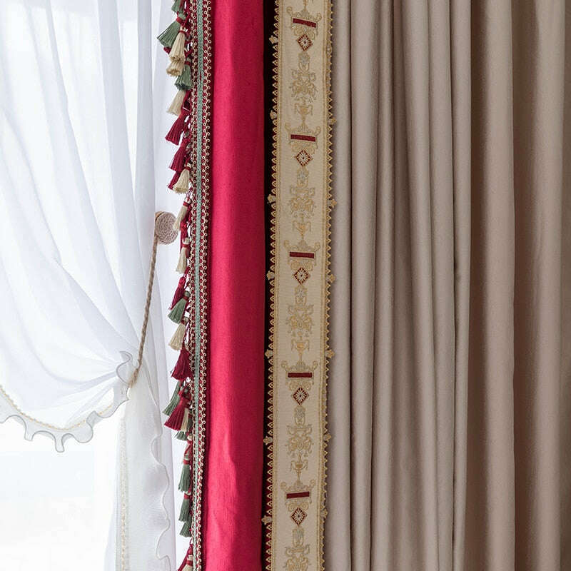Ethan European Design Lustrous Satin Curtain - Beige and Pink,Faux Silk Satin,Discover Curtains