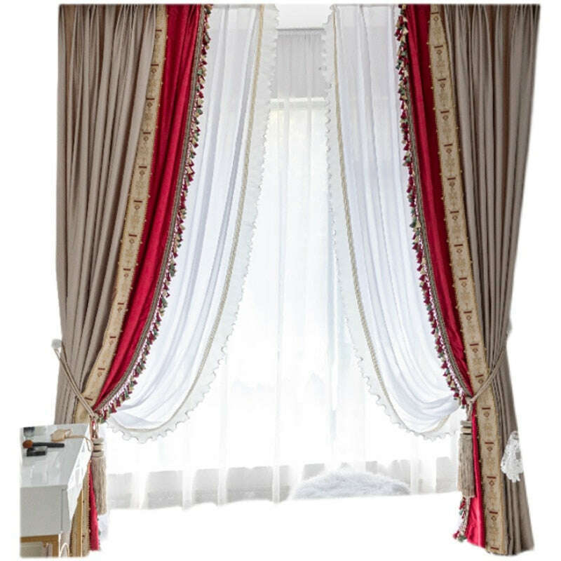 Ethan European Design Lustrous Satin Curtain - Beige and Pink,Faux Silk Satin,Discover Curtains