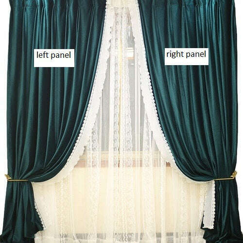 Ethan Floral Lace Velvet Luxury Curtain - Dark Green,Velvet Curtains,Discover Curtains