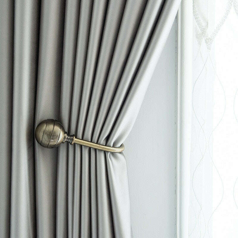 Homespun Faux Silk Plain Curtains - Gray \ Silver