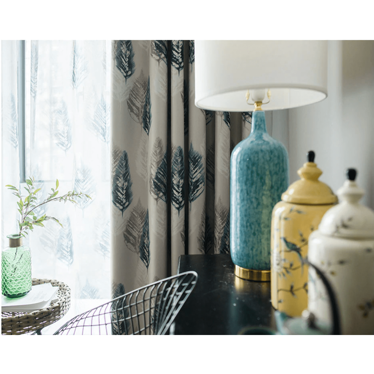 Jason Abstract Leaves Print Blackout Curtain,Print Polyester,Discover Curtains