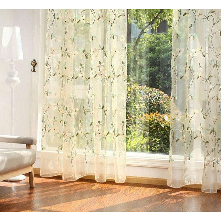 Jason Floral Embroidered Sheer Curtain - Red / Teal / White,Sheer Curtains,Discover Curtains