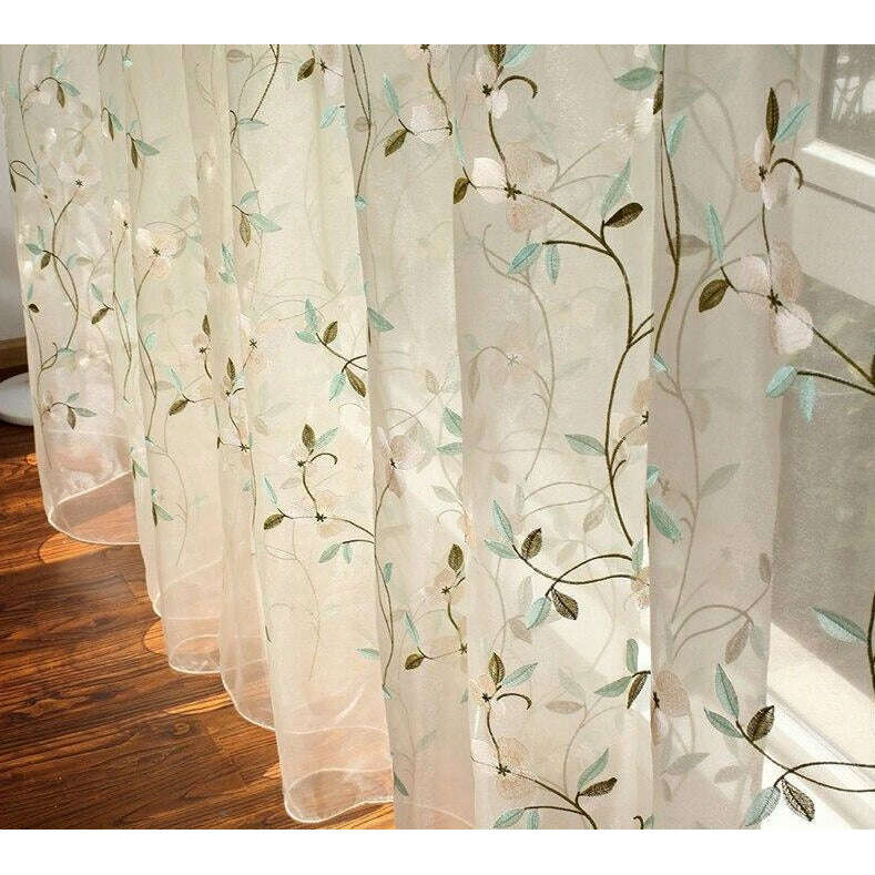Jason Floral Embroidered Sheer Curtain - Red / Teal / White