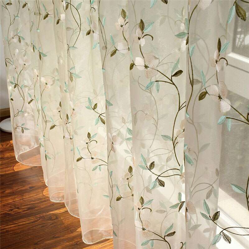 Jason Floral Embroidered Sheer Curtain - Red / Teal / White,Sheer Curtains,Discover Curtains