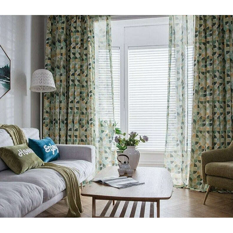 Jason Modern Abstract Print Semi-Blackout Curtain Set - Green,Print Polyester,Discover Curtains