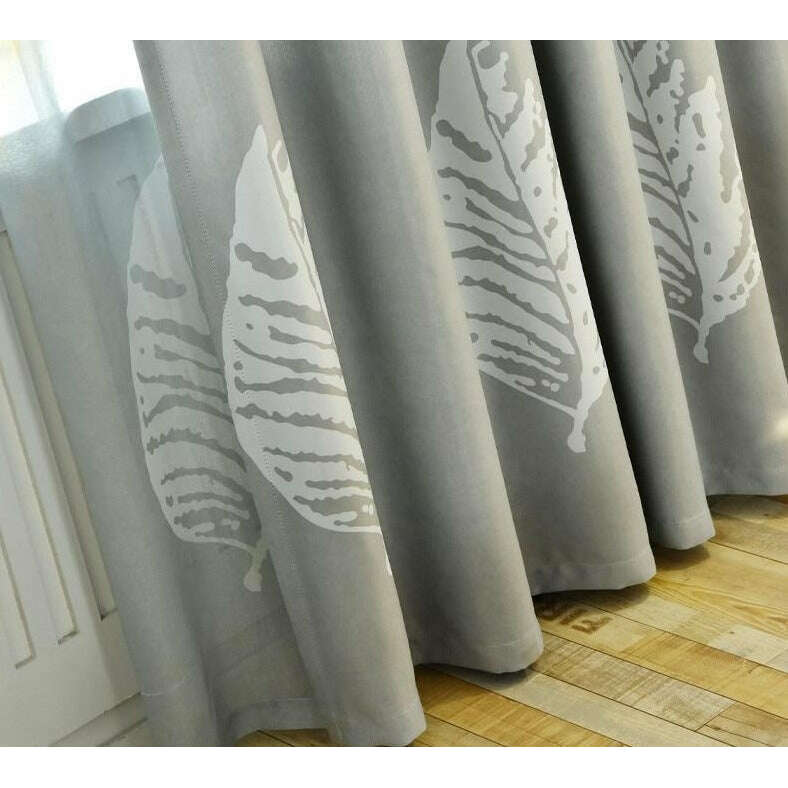 Jason Modern Gray Leaf Print Curtains,Print Polyester,Discover Curtains