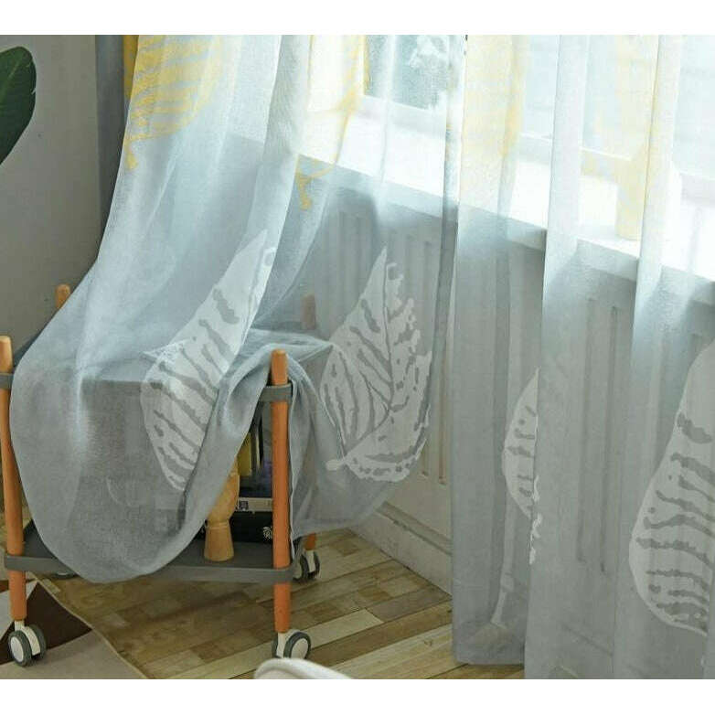Jason Modern Gray Leaf Print Curtains,Print Polyester,Discover Curtains