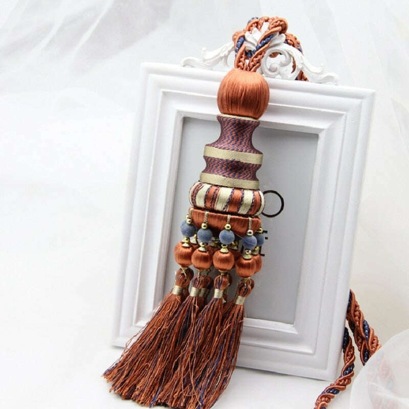 Kara Wood Bead Ball Antique Style Tassel Curtain Holdback