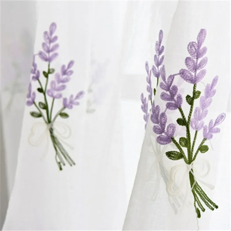 lavender flower curtains Mila Lavender Floral Embroidery Sheer Curtain