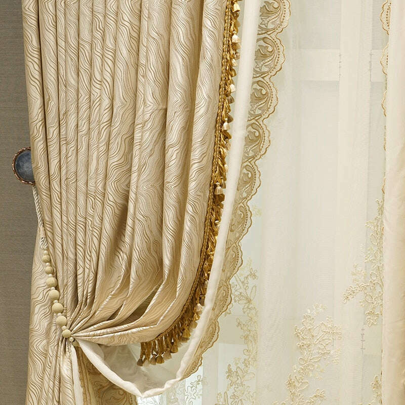 Mila French Designer Luxury Jacquard Curtain - Beige,Faux Silk Jacquard Curtain,Discover Curtains