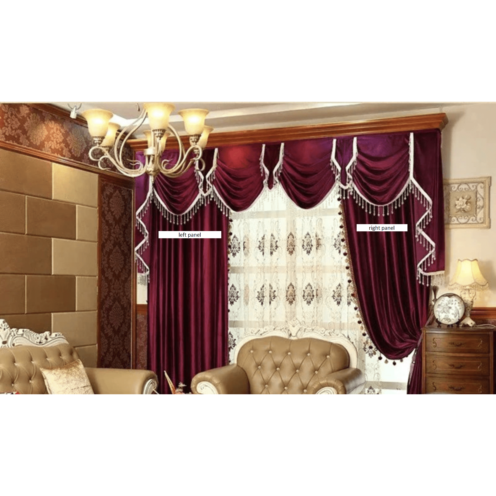 Mila Haute Couture Italian Velvet  Curtain With Pompom Lace - Burgandy Wine,Velvet Curtains,Discover Curtains