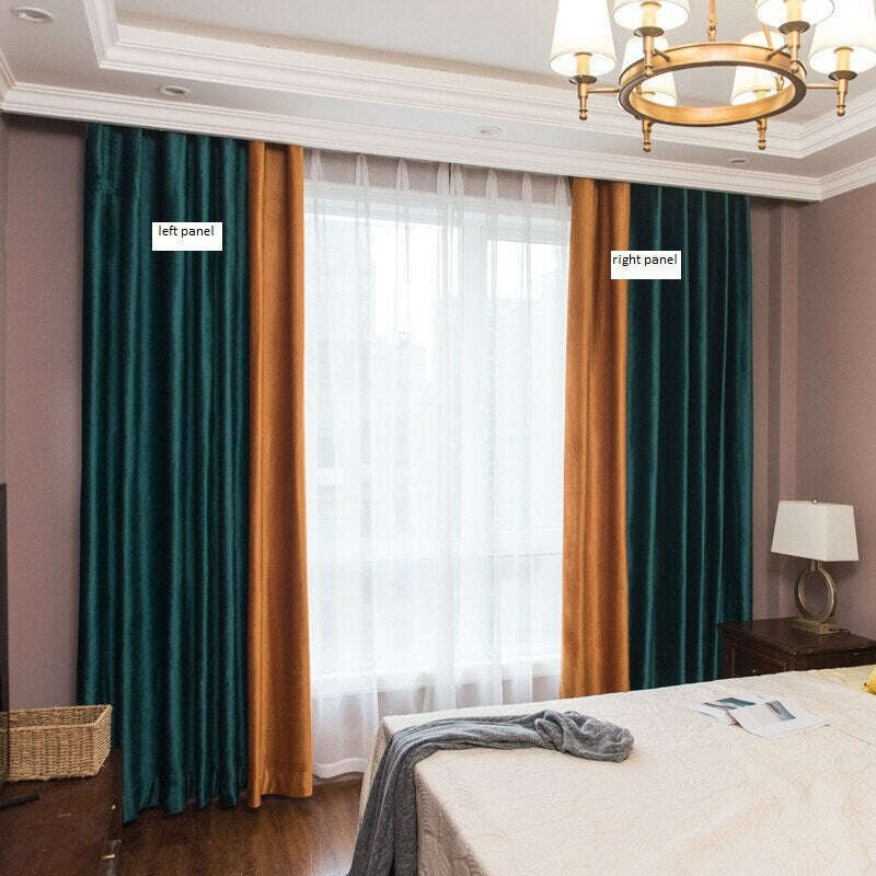 Mila Luxury Dutch Velvet Spliced Curtains - Orange Green,Velvet Curtains,Discover Curtains
