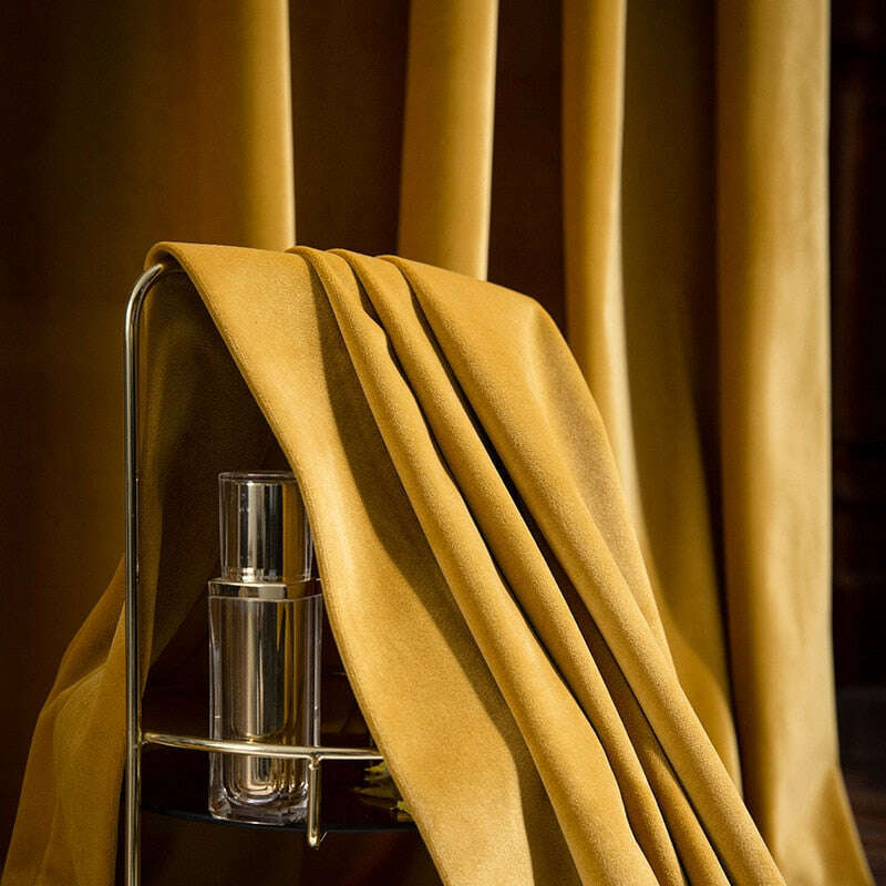 Mila Modern Luxury Plain Velvet Turmeric Yellow Curtain,Velvet Curtains,Discover Curtains