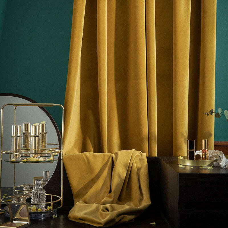 Mila Modern Luxury Plain Velvet Turmeric Yellow Curtain,Velvet Curtains,Discover Curtains