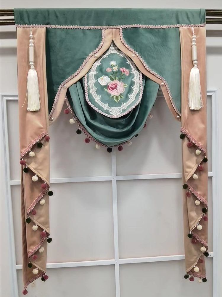 Rémy luxury velvet embroidered valance - Green,Valance,Discover Curtains