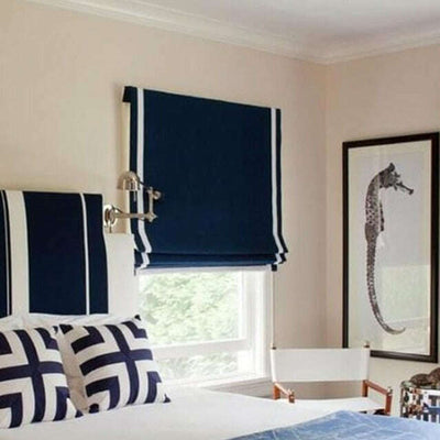 Napa Roman Blinds - Navy Blue With White Stripe