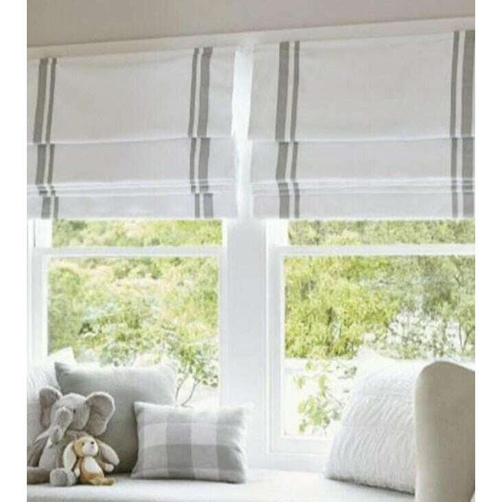 Napa Roman Blinds - White With Gray Green Stripe,Linen Blinds,Discover Curtains