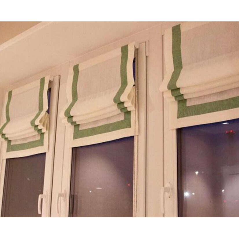 Napa Roman Blinds - White With Light Green Stripe,Linen Blinds,Discover Curtains