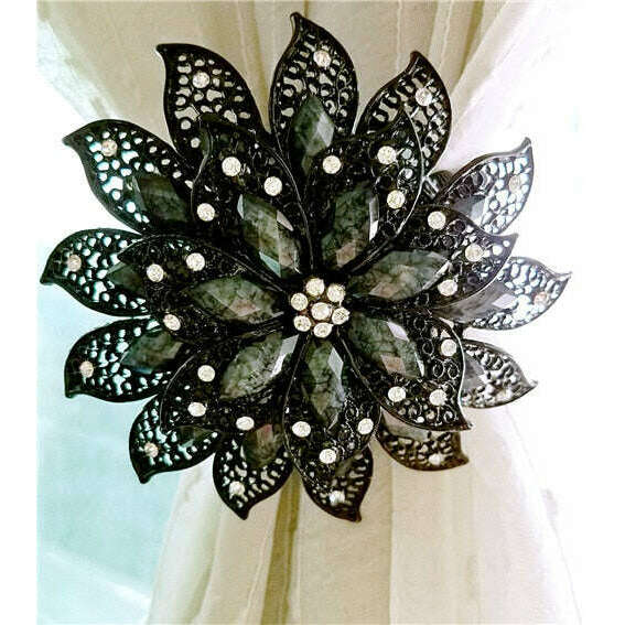 Pearl Simon Flower Shaped  Rhinestone Magnet Curtain Tieback