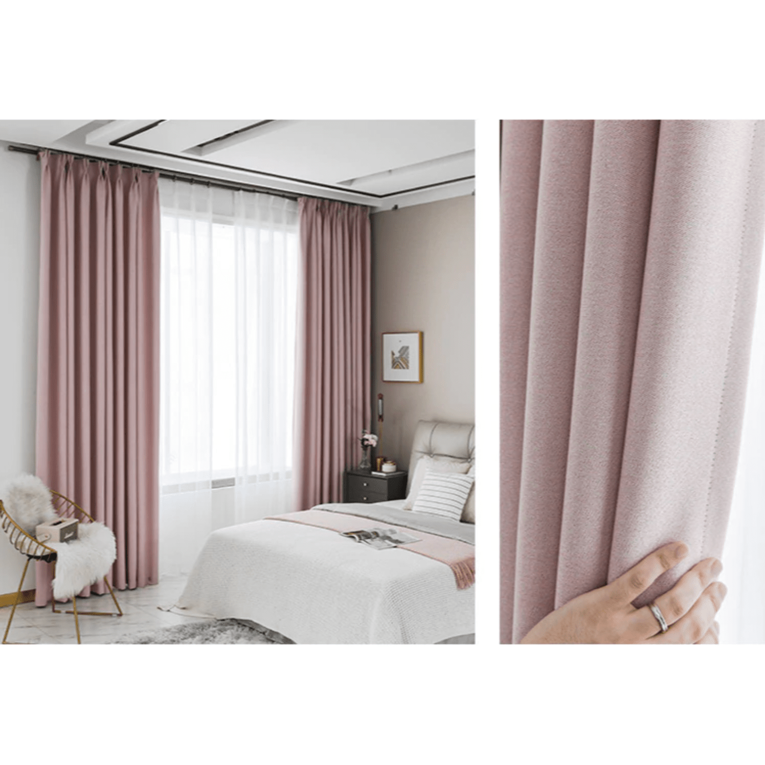 Rémy Blackout Double-Sided Plain Linen Thermal Insulated Curtain - Blush Pink