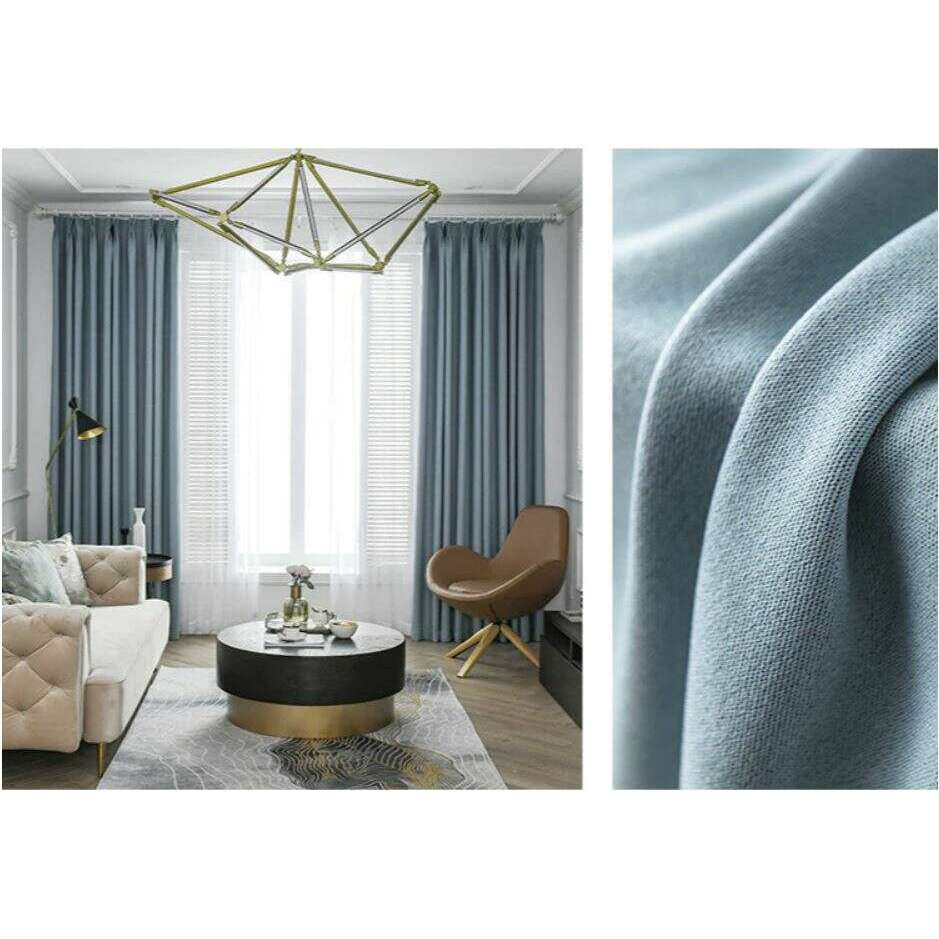 Rémy Blackout Double-Sided Plain Linen Thermal Insulated Curtain - Light Blue