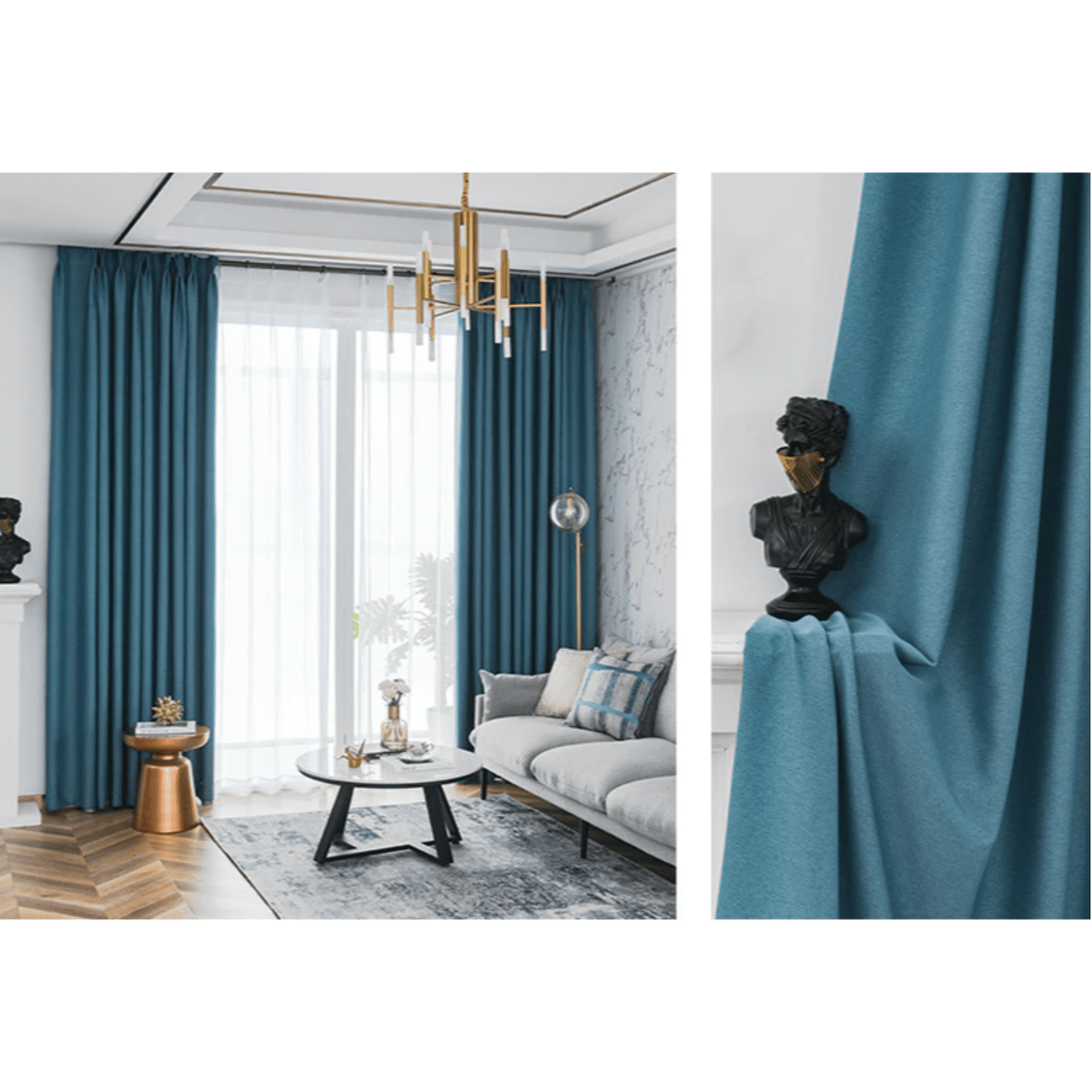 Rémy Blackout Double-Sided Plain Linen Thermal Insulated Curtain - Sea Blue