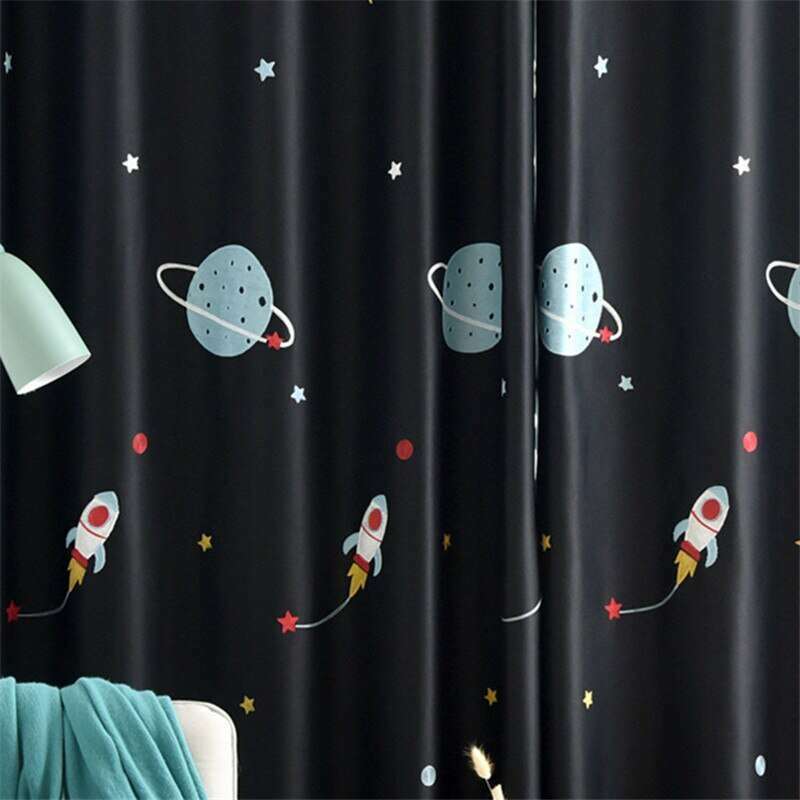 Rémy Cartoon Spaceship Blackout Curtains for Kids - Black